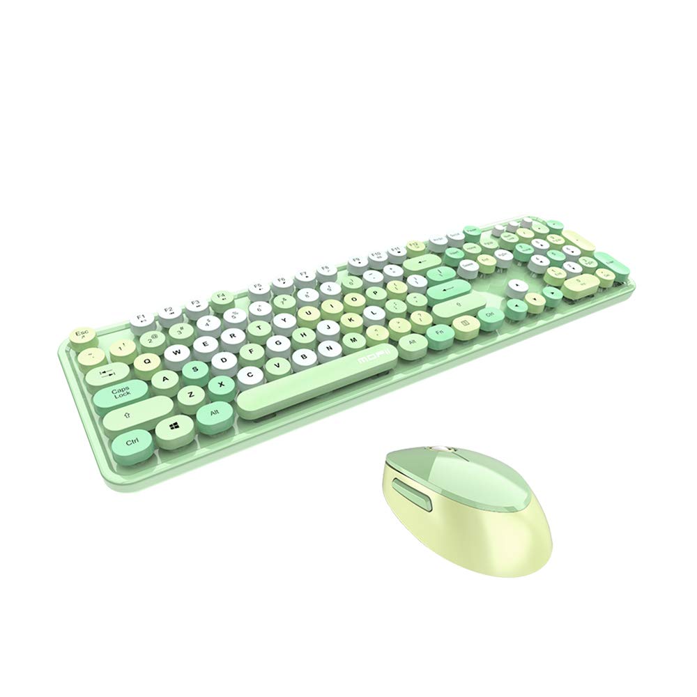 MOFIISweet Keyboard Mouse Combo Mixed Color 2.4G Wireless Keyboard Mouse Set Circular Suspension Key Cap for PC Laptop Green