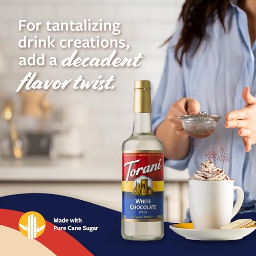 Image of Torani Coffee Syrup, White Chocolate Flavored Syrup for Drinks, Glass Bottle with Pump Included, 25.4 Fl Oz