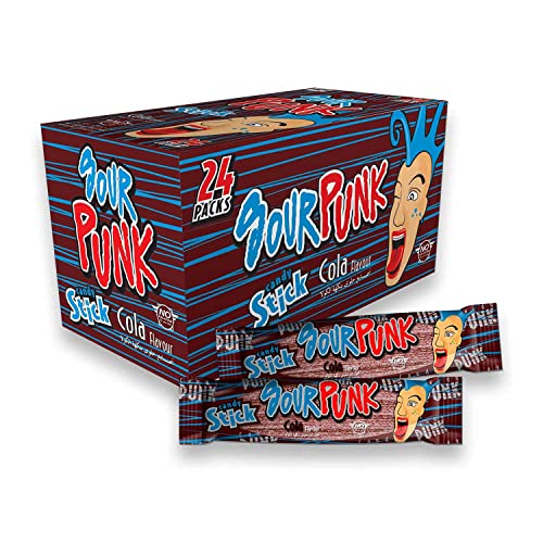 Image of Sour Punk Candy Sticks in Cola Flavor - Pack of 24 (40g each), Sweet and Sour Chewy Cola Candy || Party Treats Pack || Share with Friends and Family