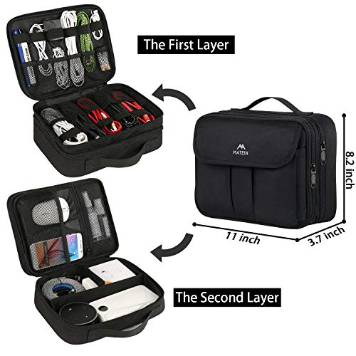 Matein-Electronics-Organizer-Waterproof-Travel-Electronic-Accessories-Case-Portable-Double-Layer-Cable-Storage-Bag-for-Cord-Charger-Power-Bank-Flash-Drive-Phone-Ipad-Mini-SD-Card-Tablet-Black