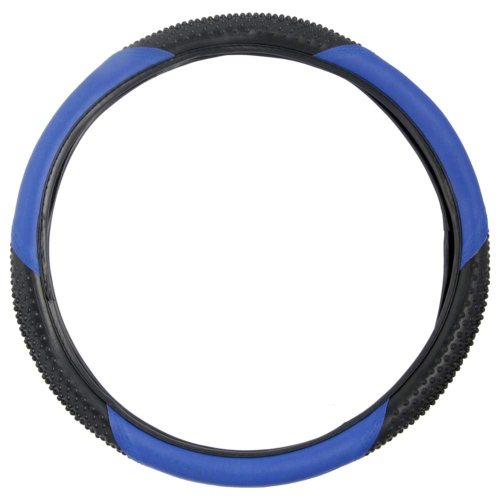 BDK Sporty Two Tone Ergonomic Grip Steering Wheel Cover - Massaging Gel Grip for Standard Size Wheels 14.5-15 inch Massaging Gel Grip Blue/Black