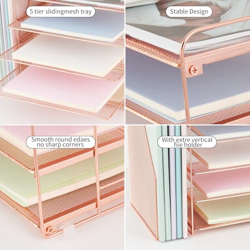 OPNCIE Organizadores de mesa e acessórios, bandeja de papel de 5 camadas, organizador de arquivos, o