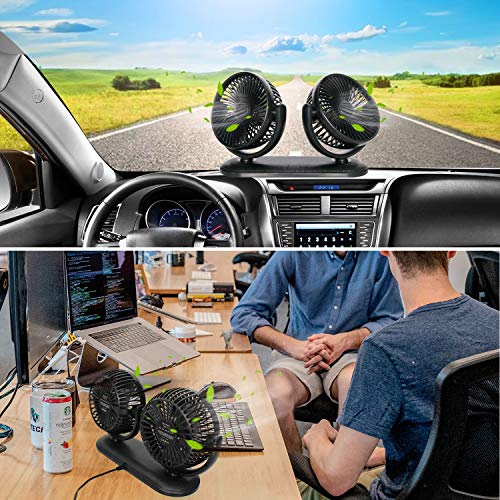 Tripole Car Fan Portable Vehicle Fan Dual Head Electric Fan Vehicle Mounted Usb Fan 300 Degree Rotation Auto Cooling Fan 3 Speed Strong Wind Desk Fan For Dashboard Suv Rv Truck Sedan Home Office #TOP6