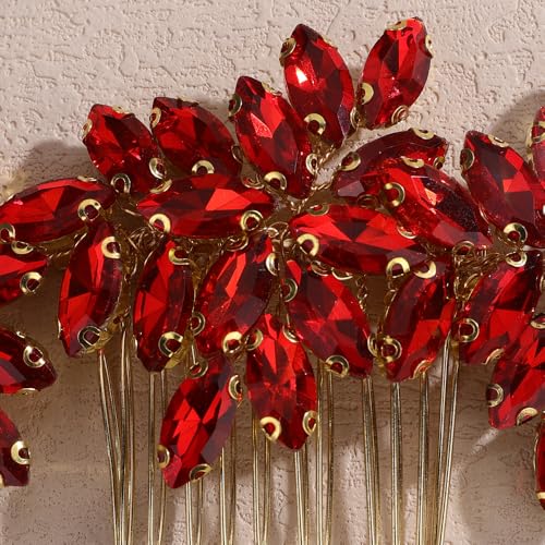 Peine Teyglen rojo con cristales para novia miniatura 4