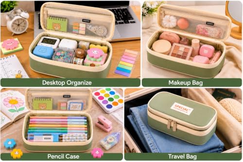 Image of PUPTILY Pencil Case, Large Capacity Aesthetic Pencil Cases with Durable Zipper, Big Stationery Pencil Pouch for Women & Men, Adults Portable Storage Organizer Bag for College, Office, Travel (Green)