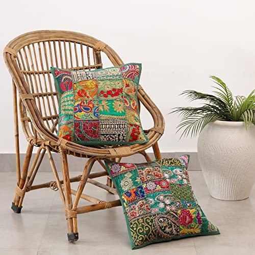 Image of Ravaiyaa - Attitude is everything Set Of 2 PC Home Sofa Decor Cotton Cushion Cover, Handmade Khambadiya Patchwork Pillow Case, Embroidery Cushions