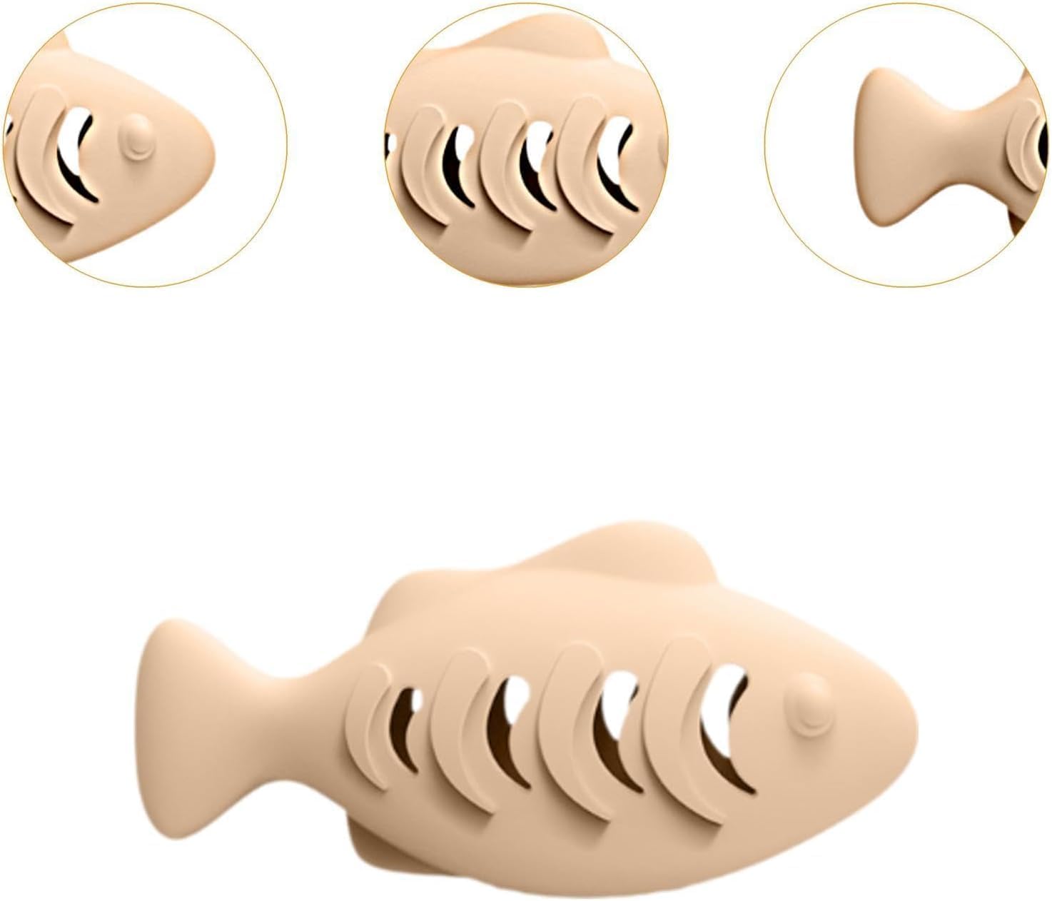 Silicone Fish Shape Cat Toothbrush & Teething Toy โ Cat Dental Cleaning Toy with Food Dispenser for Indoor Cats | Interactive Chew & Treat Toy (Beige) (Beige) 1