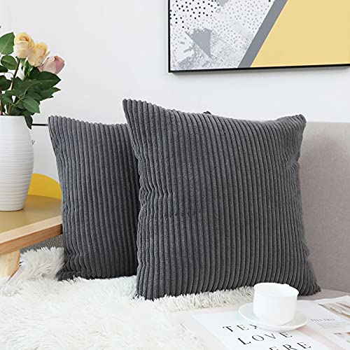 CHICHIC 18 x 18 Inch Pack of 2 Throw Pillow Covers, Square Couch Pillows Sets Cushion Covers Pillow Cases, Soft Decorative Throw Pillow Covers for Couch Bed Sofa Car Chair Bedroom, Dark Grey
