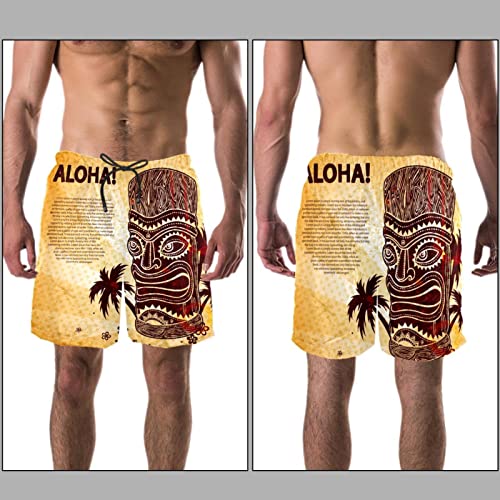 Vintage Aloha Tiki Quick Dry Swim Trunks Men's Swimwear Bathing Suit Mesh Lining Board Shorts With Pocket, Xl Multi #TOP1