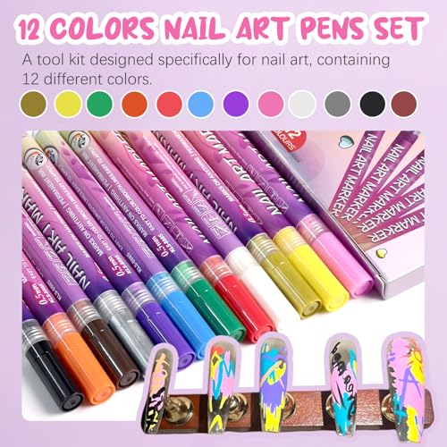 Image of 12 Color Nail Art Pens, 2026 Upgrade 0.5 MM Nail Polish Pens Drawing Painting Point Liner Acrylic Painted Pen Kit, DIY Nails Art Design Manicure Tools Christmas Gifts (2 Set)