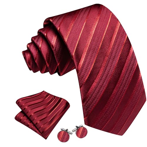 Image of Barry.Wang Man Stripe Ties Set Silk Woven Pocket Square Necktie Cufflinks Formal Party Business