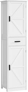WEENFON Tall Bathroom Cabinet, Storage Cabinet with 6 Shelves & Drawer, Bathroom Storage Cabinet with Adjustable Shelves, Tall Cabinet for Living Room, Home Office, White