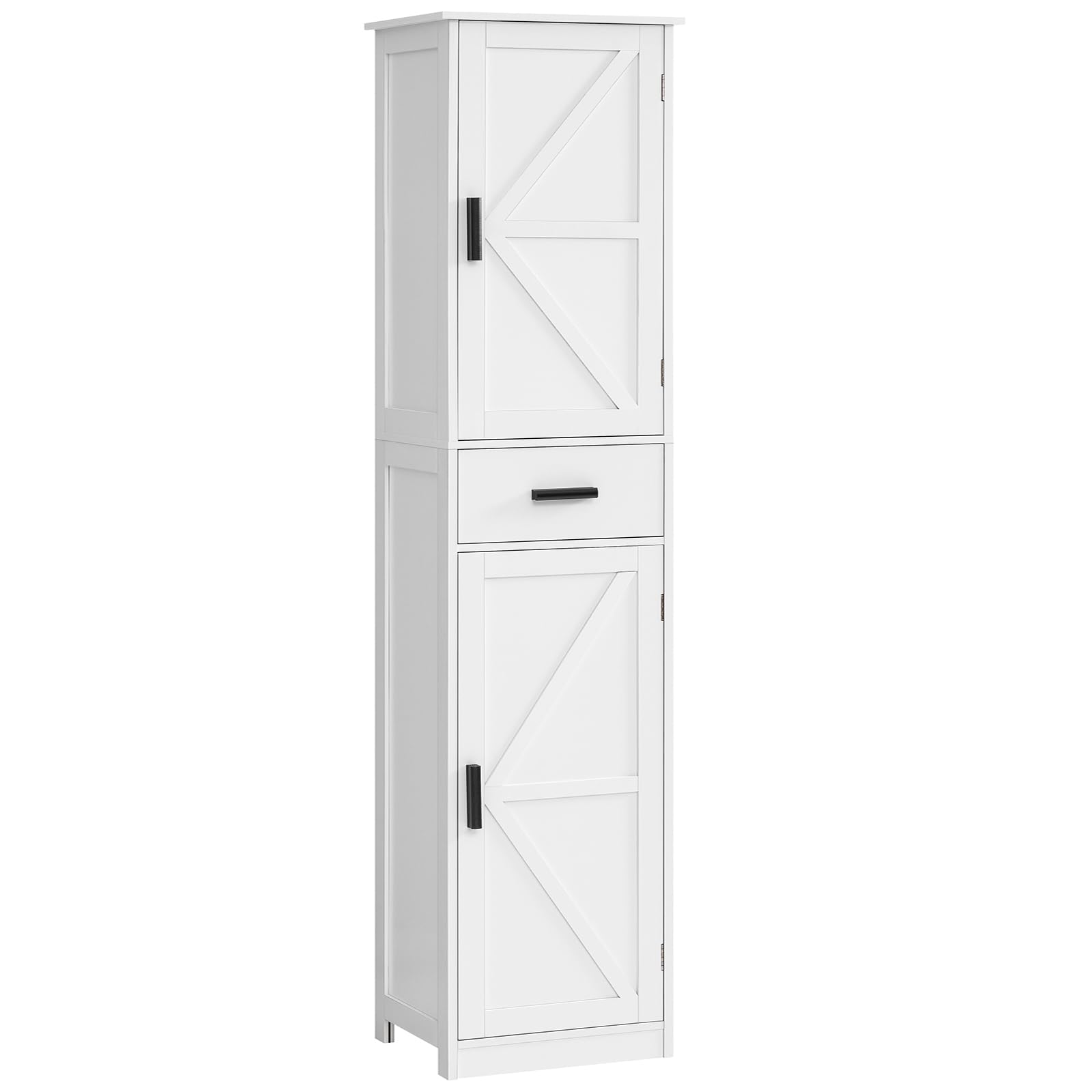 WEENFON Tall Bathroom Cabinet, Storage Cabinet with 6 Shelves & Drawer, Bathroom Storage Cabinet with Adjustable Shelves, Tall Cabinet for Living Room, Home Office, White