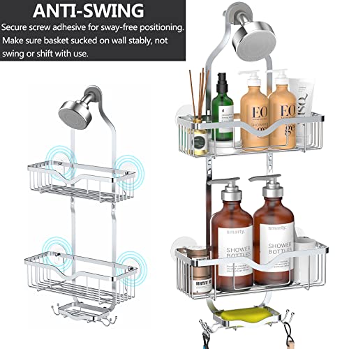 Kerisgo Hanging Shower Caddy, Over Head Shower Caddy Shower Organizer Rack With Soap Dish, Adjustable Shower Storage Basket For Shampoo, Conditioner, Razors, Soap, Shower Sponge（Silver） #TOP1
