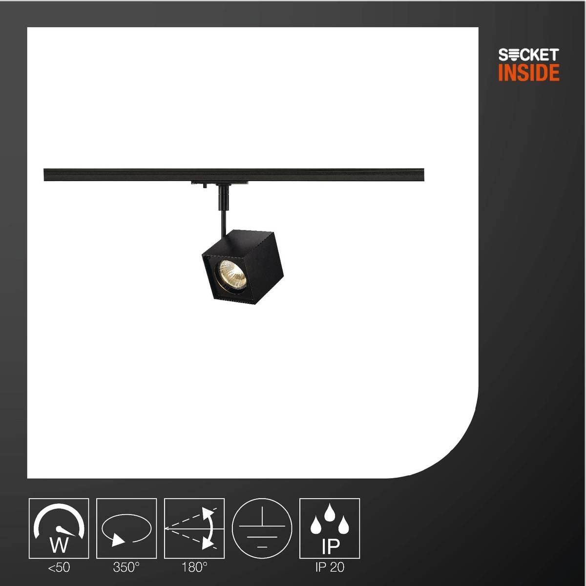 SLV Negro monofásico Altra Dice, Foco led, proyector, luminaria de Techo, Sistema de Carril, iluminación de Interior / GU10 50 W
