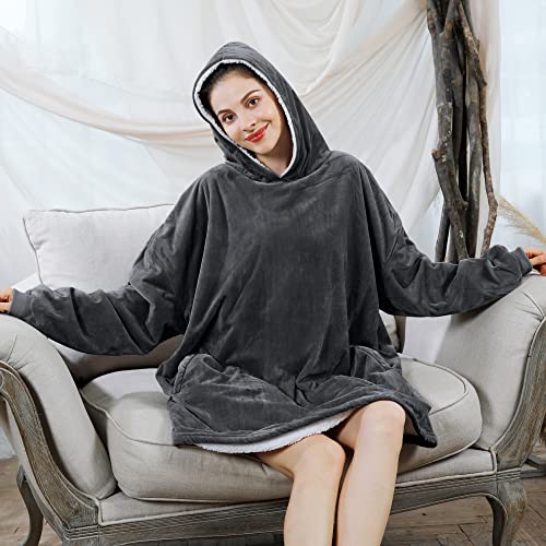 image for AmyHomie Blanket Sweatshirt,Oversized Sherpa Hooded Sweatshirt Blanket