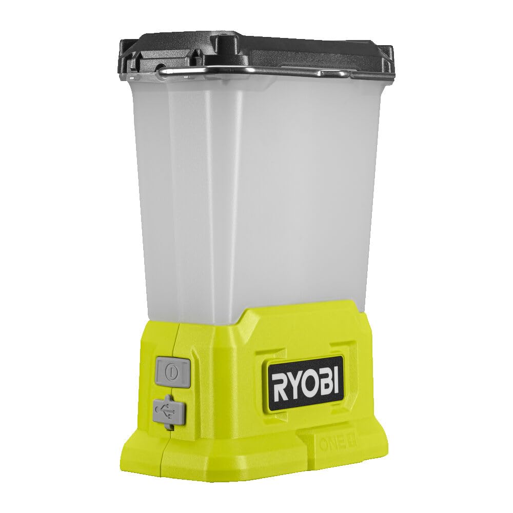 RYOBI - Lanterne LED Sans Fil 18V ONE+ RLL18-0 – Port de chargement USB, Eclairage diffus 360, Compacte et Puissante – Éclairage pour Camping, Atelier, Garage, Bricolage – Batterie Non Incluse