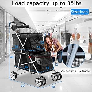 Double Pet Stroller for Small Medium Dogs, 4 Wheels Folding Travel Carrier Cage with Cup Holder for 2 Doggie Puppy Or Two Kitty,Black Double Pet Stroller for Small Medium Dogs, 4 Wheels Folding Travel Carrier Cage with Cup Holder for 2 Doggie Puppy Or Two Kitty,Black