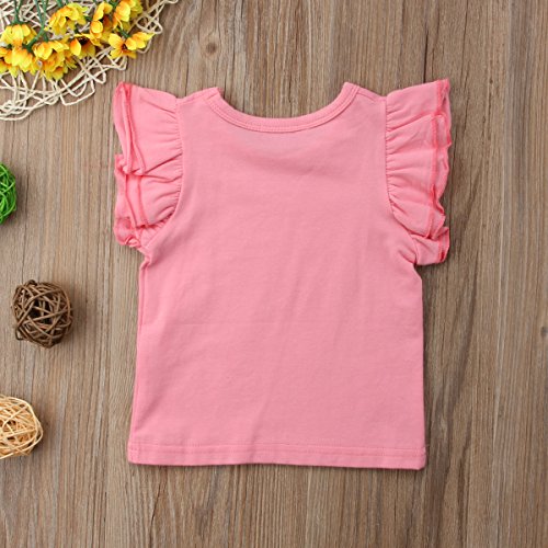 image for Mubineo Toddler Baby Girl Basic Plain Ruffle Sleeve Cotton T Shirts To