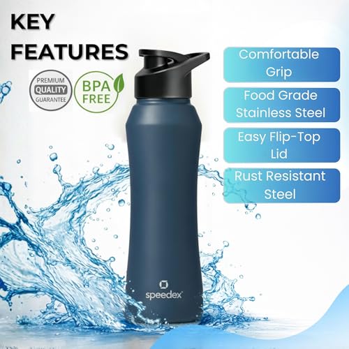 Image of Speedex Stainless Steel Water Bottle 1 Ltr, 1000 ml Metal Bottle For Daily, Office, School, Gym, Travel Use for Men, Women, Kids, Adults-Leak Proof Sipper Cap, BIS Approved, Teal Blue, Set of 4