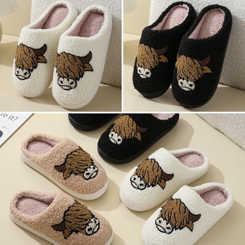 Highland Cow Slippers with Plush Lining and Memory Foam for Women and Men Cozy Indoor Animal House Shoes with Non Slip Sole Gift Ready4