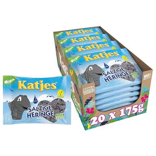 Katjes Salzige Heringe Vorratspack – Vorrats-Box mit salzigem Lakritz, süß-salzige Lakritz-Fische mit Salmiaksalz verfeinert, der Klassiker jetzt in vegan, 20 x 175 g