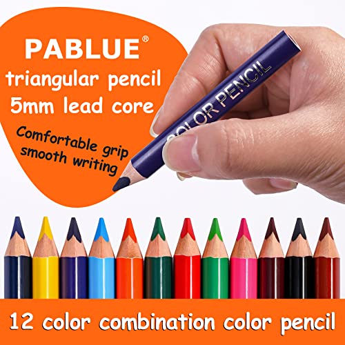 Pablue Triangular Jumbo Color Pencils, Short Fat Pre-Sharped Colored Pencils With Pencil Sharpener And Eraser, For Toddlers Student Drawing And Doodling(12 Colors) thumb #3