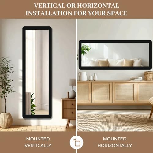 Image of Creative Arts n Frames 15x51 inch Classic Black Long Fiber Wood Wall Hanging Mount HD Mirror Home Decor Items Living Room Bathroom Bedroom Hotel Office (Classic Black Color Framed HD Mirror)