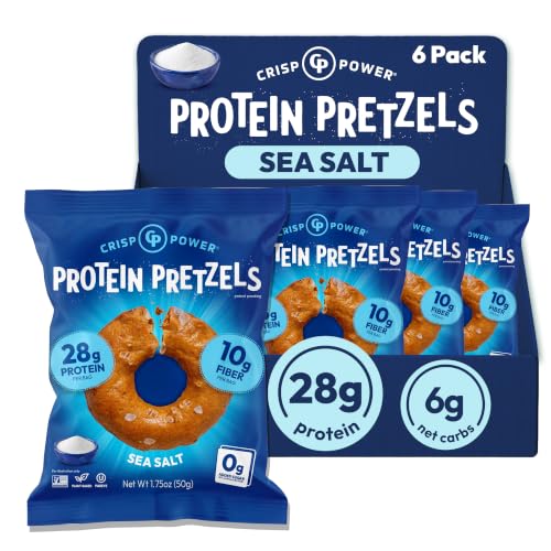 Crisp Power Sea Salt Protein Pretzels, High Protein Snack, 6 Pack
