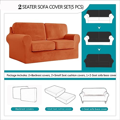 Housse de canapé velours extensible de qualité supérieure orange motif combiné