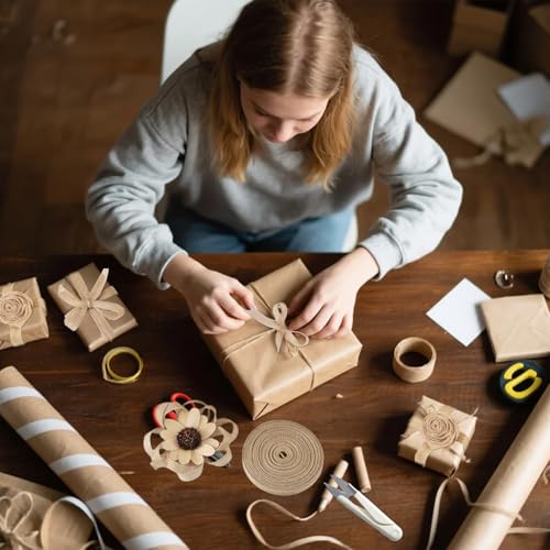 EULAPGOE Juteband Vintage 5 Rollen Set 10m x 6mm Natur Braun mit Schere – Dekoband für Geschenkverpackung Hochzeit DIY Handwerk rustikale Dekoration