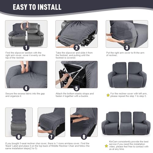 Kincam Recliner Covers, Stretch Reclining Chair Covers, Recliner Sofa Slipcovers Stripe Jacquard Recliner Couch Covers Furniture Protector Covers For Pet Kid thumb #4