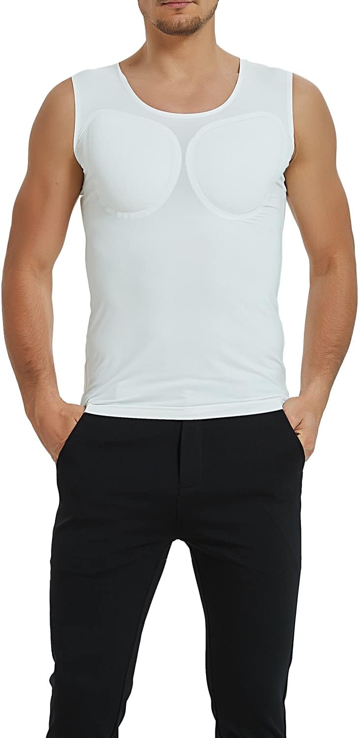 Men Shaper False Muscle Chest T-Shirt Invisible Fake Shoulders Padded Underwear Compression T-Shirts Costumes