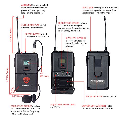 Nady U-2100 Dual Lt 200-Channel Uhf Wireless Lavalier Microphone System #TOP3
