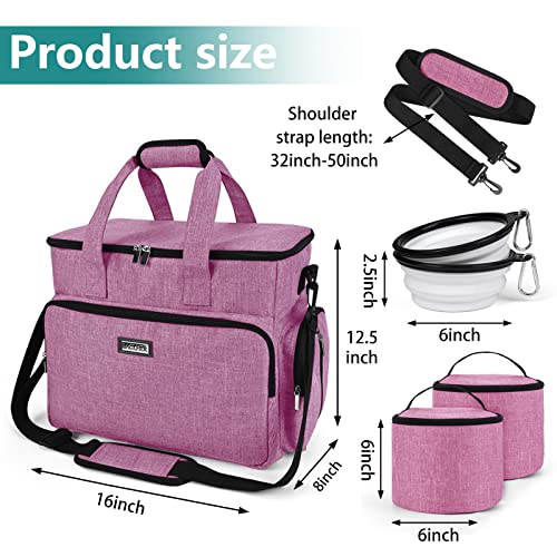Baglher Dog Travel Bag, Pet Travel Bag（All Pet Travel Supplies）, With 2 Pet Food Containers And 3 Collapsible Silicone Bowls; Essential Kits For Pet Travel Pink #TOP2