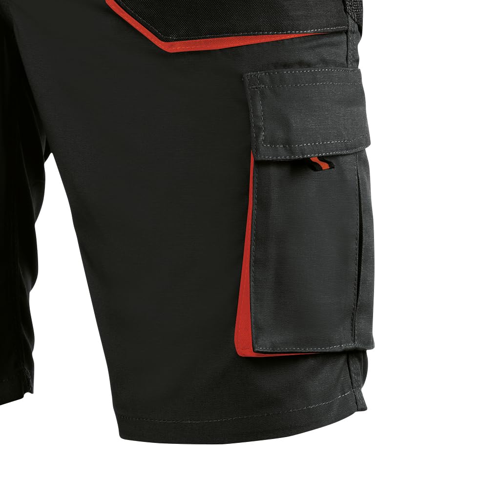 Juba Pantalón Corto Multibolsillos 65% poliéster/35% algodón, Negro con Detalles Naranjas