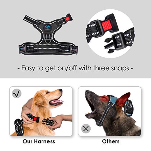 Phoepet No Pull Dog Harness Medium Reflective Front Clip Vest With Handle,Adjustable 2 Metal Rings 3 Buckles,[Easy To Put On & Take Off](M, Black) #TOP2