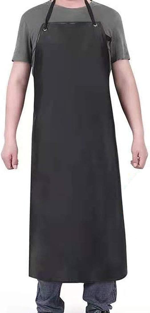 PUPOPIK Waterproof Rubber Vinyl Apron " -Stay Dry - Chemical Work Apron Durable with Adjustable Apron for Dishwashing BLACK-1PACK, XXL