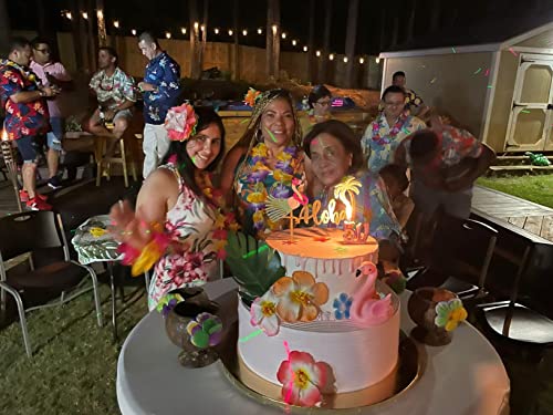 Laventy 2 Pcs Glitter Aloha Cake Topper Flamingo Cake Toppers Flamingo Happy Birthday Cake Decoration Tropical Hawaiian Luau Themed Party Supplies #TOP3