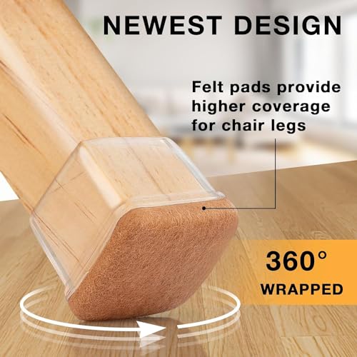 Image of 24-Pcs Extra Large Square Silicone Chair Leg Floor Protectors | Thick & Durable, Protect Hardwood Floors from Scratches & Noise, Fit Dining Table & Bar Stool Legs (Fits 1-2 /5 inch to 1-4 /5 inch)
