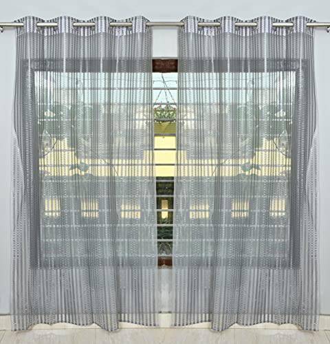 Image of Premium Polyester Floral Sheer Printed Net Combination Transparent Beautiful Curtains Set of 3 Piece for Window Grey 6 Feet
