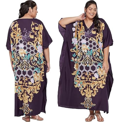 Image of Oussum Women Plus Size Kaftan Kimono Loose Maxi summer dresses for women Beach 3 /4 Sleeve Casual lounge dress Boho