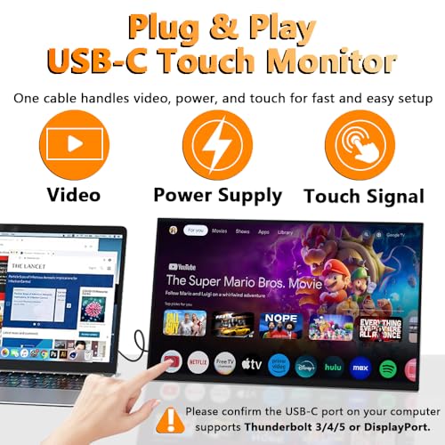 Image of Portable Touchscreen Monitor 15.6'' 1080P HDR Display, USB-C Vertical Monitor with Stand & Speakers, VESA Compatible External Monitor for Laptop Mac Windows Android (No Touch for iPhone /iPad /Consoles)