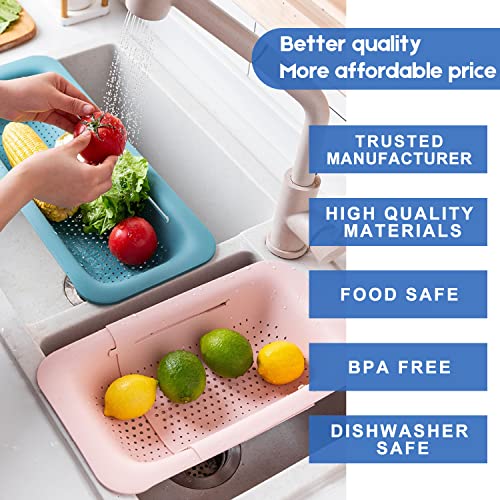 Collapsible Colander Kitchen Extendable Strainer Fruits Vegetables Noodle Pasta Food Drain Basket Space-Saver Portable Drainer Over Sink (White) #TOP3