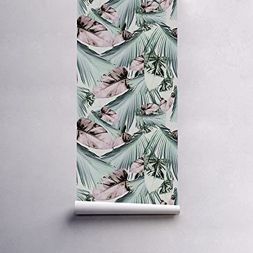 Papier peint tropical feuilles pâles 250x250cm latex pour salon - 5