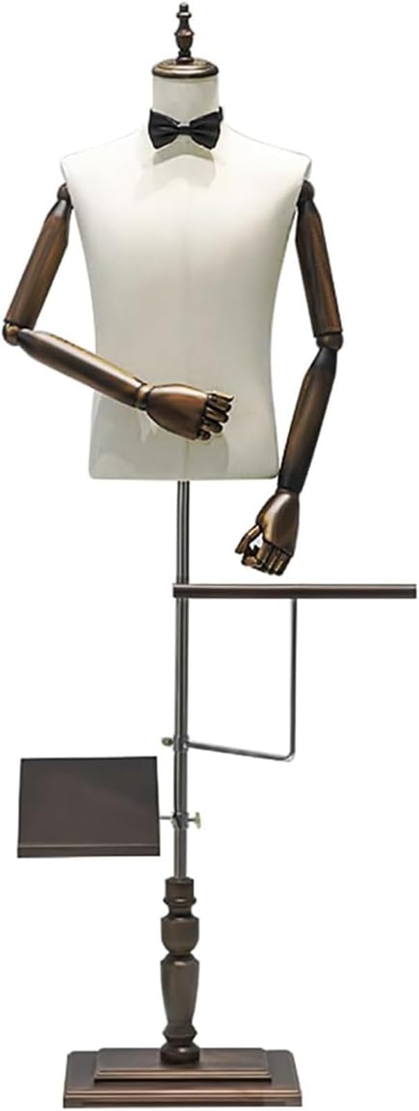 LIODUX Male Mannequin Torso Form Mannequin Body with Stand Solid Wood Arm, 180cm Height Adjustable Clothing Manikin for Market Shop Window Display, Detachable Shoe Holder & Pants Rack