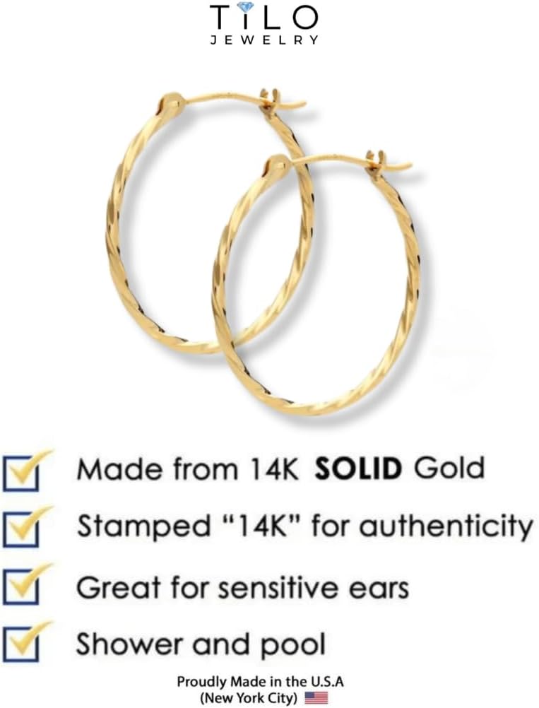 14k Yellow Gold Twisted Round Hoop Earrings - Image 5