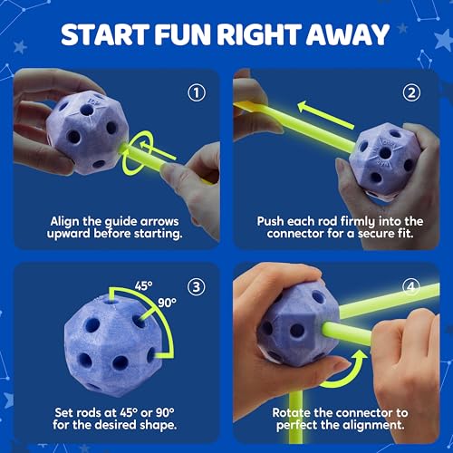 SYNCFUN Glow Fort Building Kit Indoor Outdoor for Kids, Glow in The Dark Creative Fort, DIY Castles Tunnels with Rods and Balls, STEM Construction Toys, Educational Gift for Boys and Girls Aged 3-12