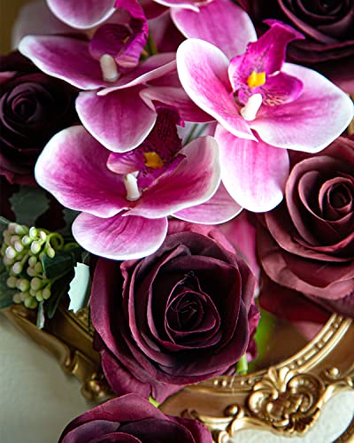 DuHouse 10Pcs Artificial Roses Fake Silk Flowers Realistic Bridal Bouquets with Single Long Plastic Stems for Arrangement Wedding Table Centerpiece Party Home Decor(Burgundy-Long Stem) - Image 4