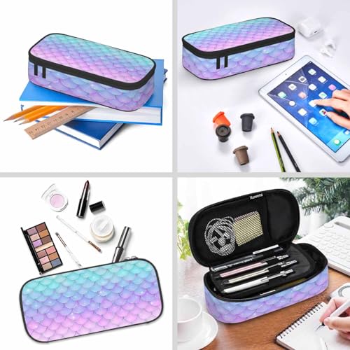 Image of Mermaid Scales Pencil Case Organizer Pink Blue Fish Scales Glitters Line Underwater Sea Stationery Box Makeup Box School Supply for Boy Girl Men Women